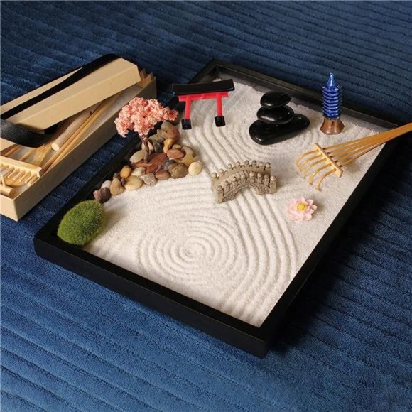 Zen Garden Kit 11x8in Beautiful Premium Japanese Mini Rock Garden Gift Set. Home - Picture 2 of 6